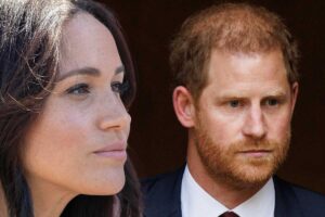 Meghan Markle di profilo e il principe Harry